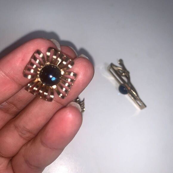 Tie Clip Set vintage CuffLinks with matching Tie Bar  Men Wedding Jewelry . - Picture 5 of 5